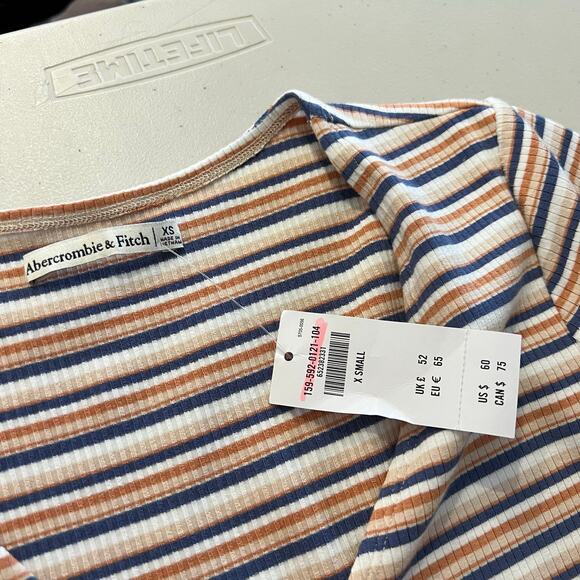 Abercrombie & Fitch Stretch Striped Button Detail Short Sleeve Dress Size XS NEW - Picture 6 of 12